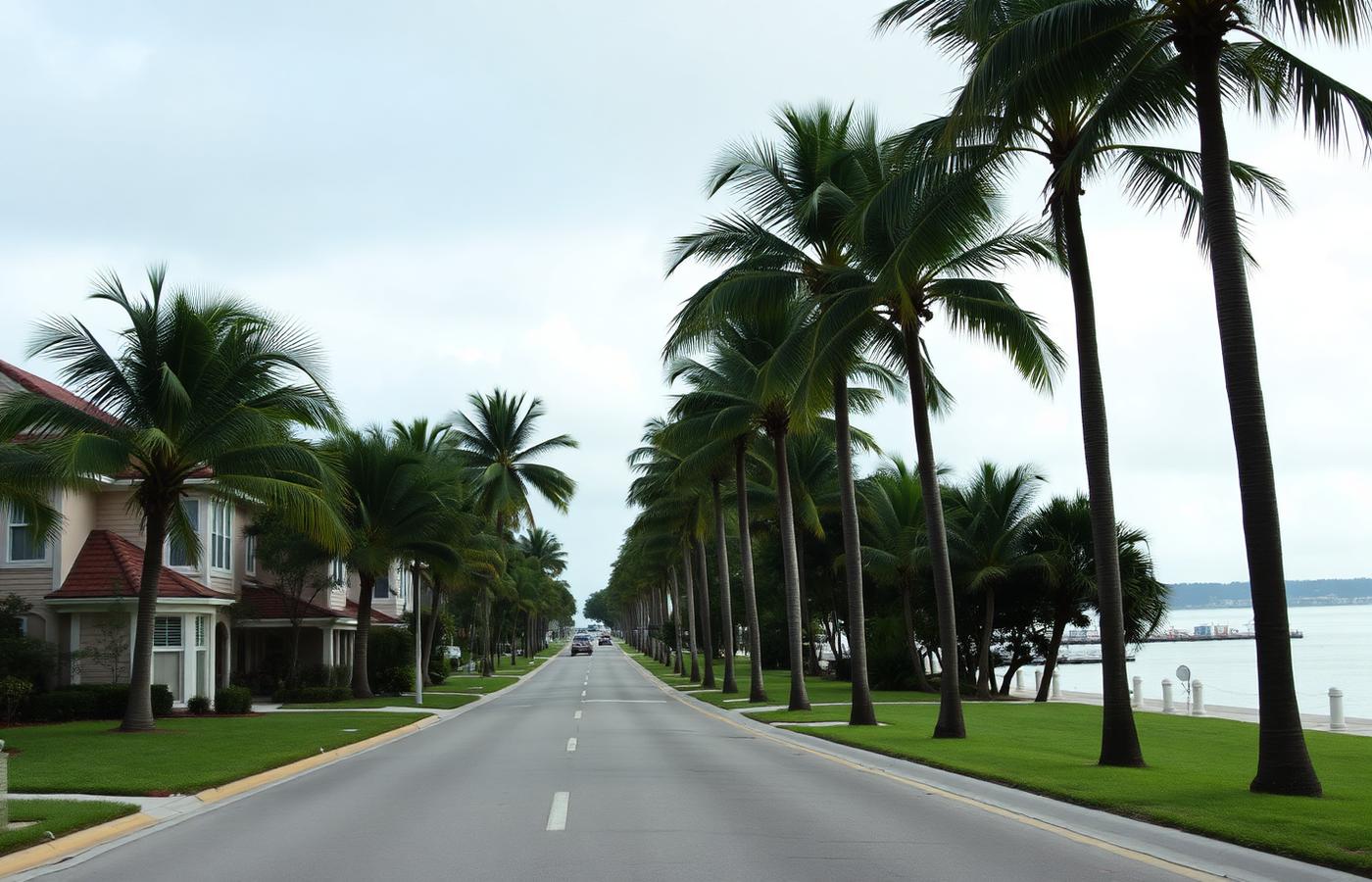 Palm-lined Florida street beside the water